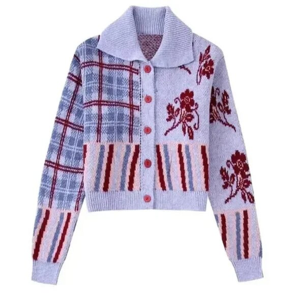 Kut from the Kloth Floral Plaid Button Down Sweater Cardigan NWT Small - Picture 2 of 6